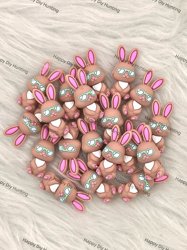 3D Cool Rabbit With Sunglasses Silicone Focal Beads for Animal Beadable Pen