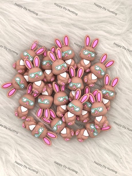 3D Cool Rabbit With Sunglasses Silicone Focal Beads Wholesale