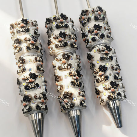 3D embossed cow DIY Beadable Pen, decorative animal handmade writing pen