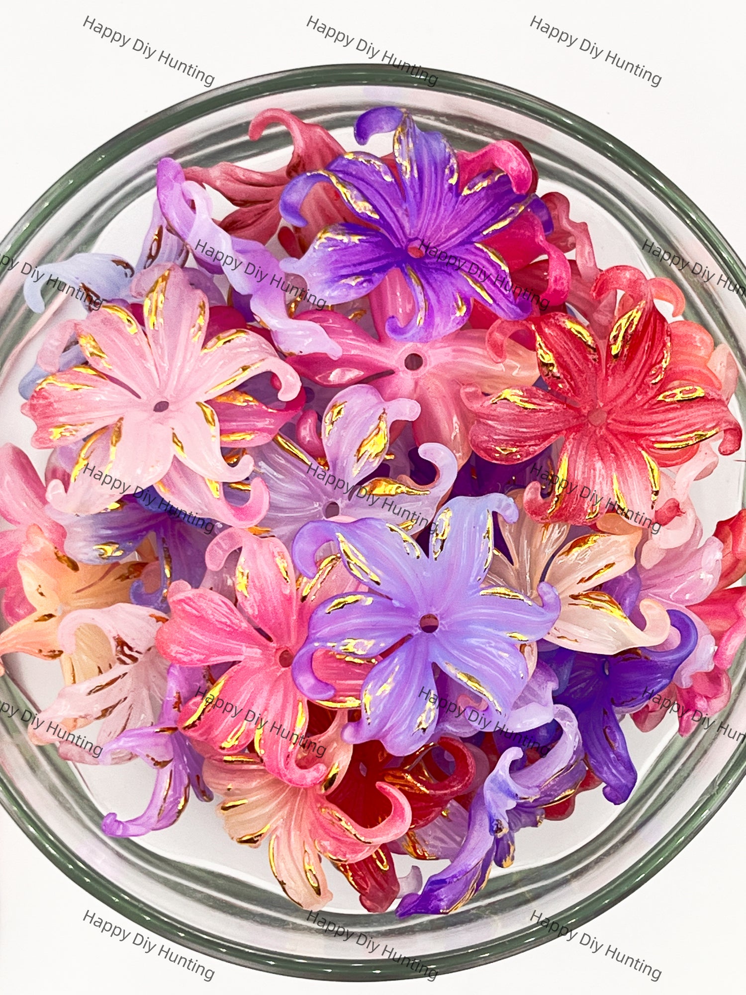 3D Flower Spacer Acrylic Beads with Gold Hot Stamping