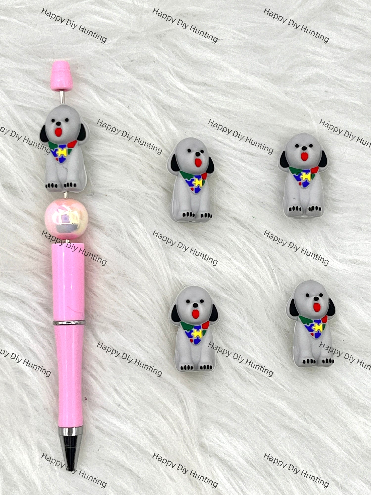3D Grey Puppy Dog Silicone Focal Beads Wholesale, silicone focal beads for pens