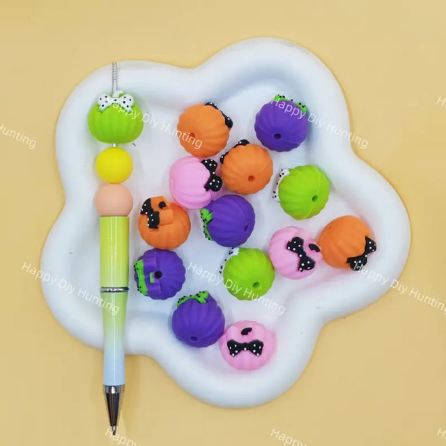 Multi-color 3D pumpkin bow silicone focal beads for custom beaded pen making
