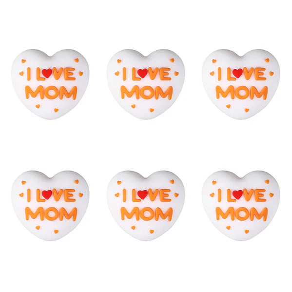 3D I Love Mom Heart Silicone Focal Beads Wholesale Sayings Focal Beads