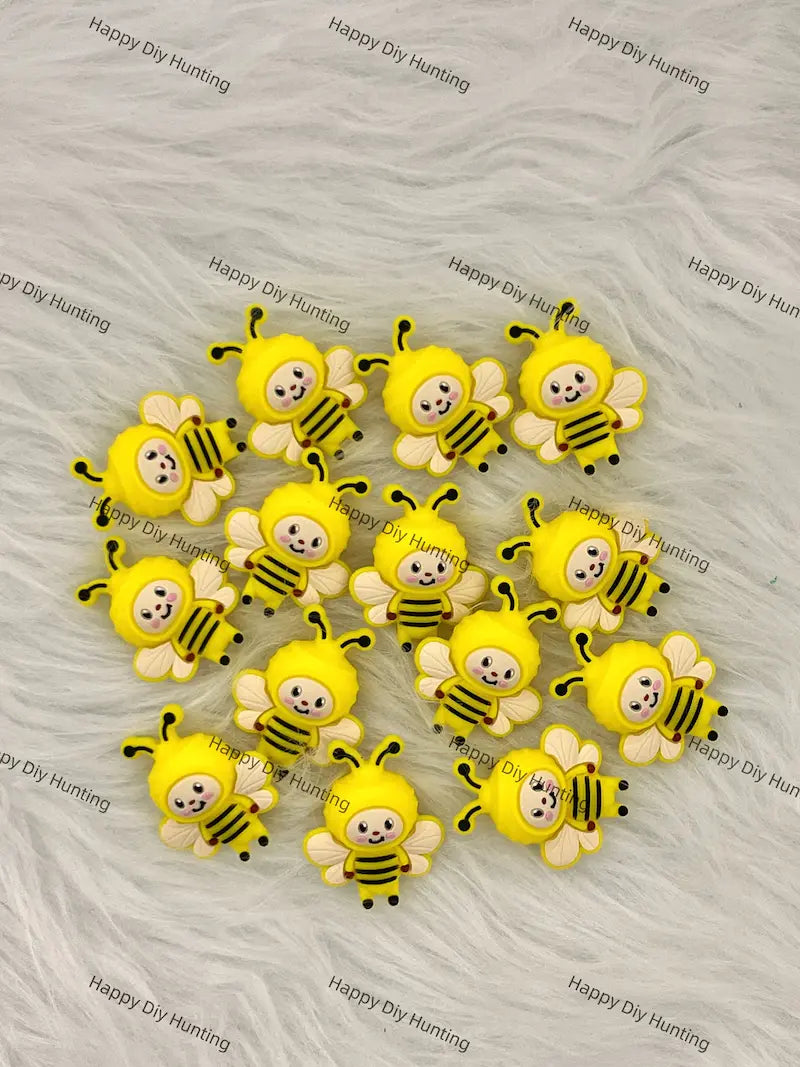 3D Lovely Yellow Bee Silicone Focal Beads for Nature Beadable Pen