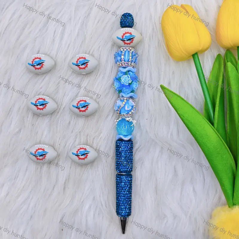 3D Miami Dolphins Football team Silicone Focal Beads,Wholesale Silicone focal beads for pens2