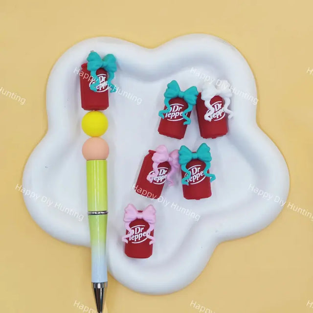Multi-color bow 3D beverage can silicone focal beads for custom beaded pen making
