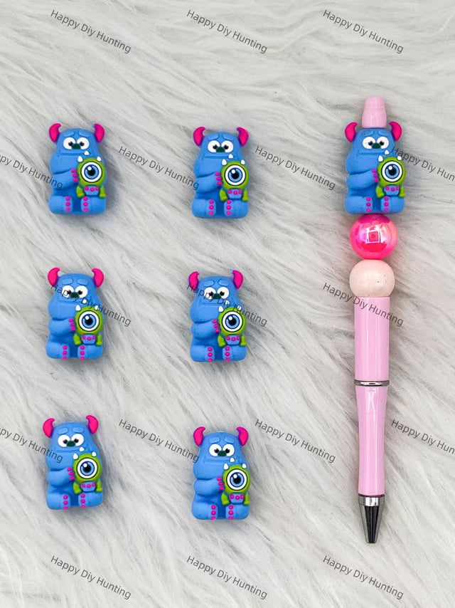 3D Monsters Inc. Sulley & Mike Silicone Focal Beads Wholesale, silicone focal beads for pens