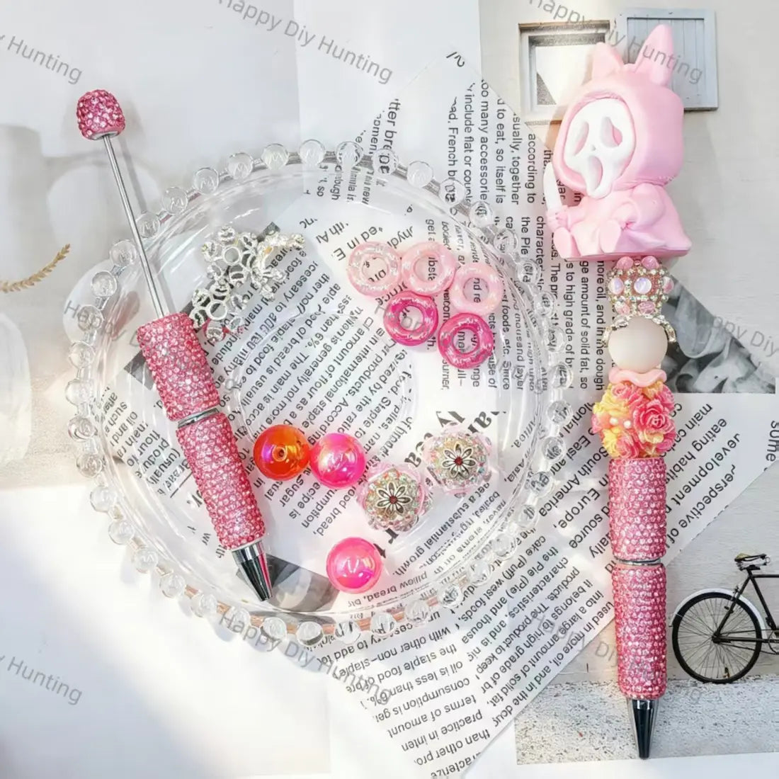 3D pink hooded spooky ghost figure pen toppers, silicone decorative tops for halloween handmade beadable pen projects