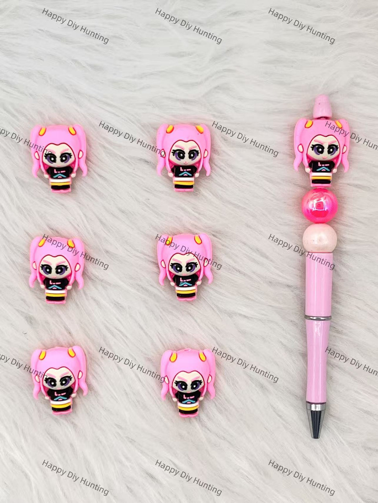 3D Pink Kpop Girl Silicone Focal Beads Wholesale, silicone focal beads for pens