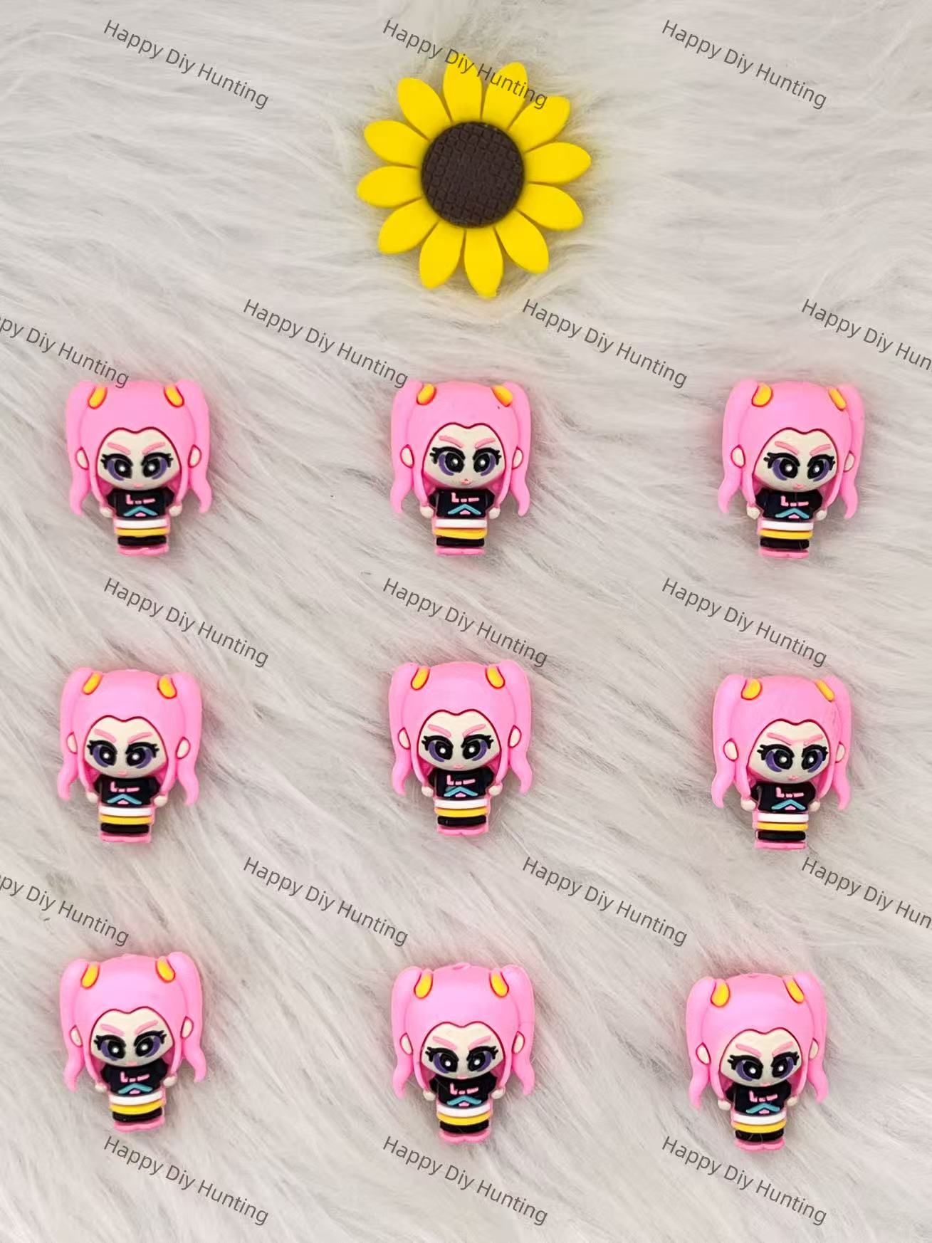 3D Pink Kpop Girl Silicone Focal Beads Wholesale, silicone focal beads for pens