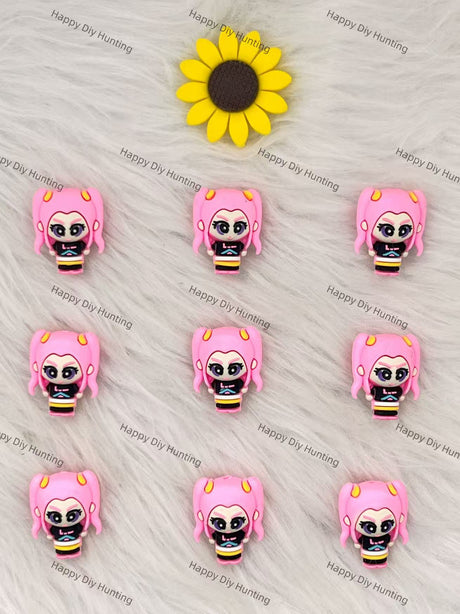 3D Pink Kpop Girl Silicone Focal Beads Wholesale, silicone focal beads for pens