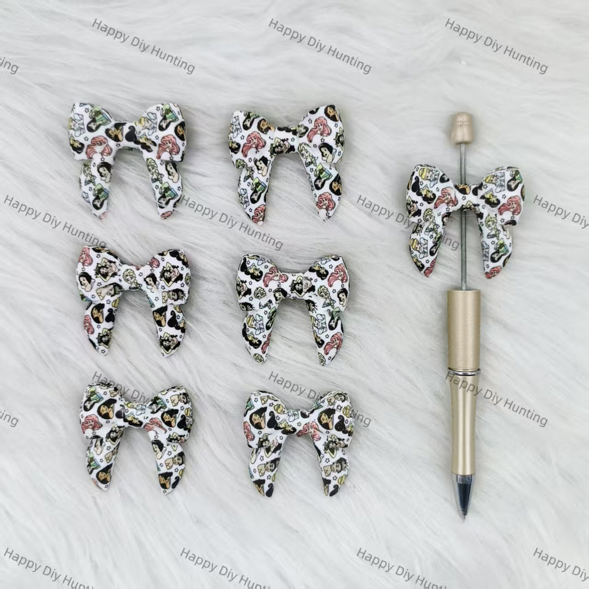 3D Princess-themed Bowknot Silicone Focal Beads Wholesale, silicone focal beads for pens