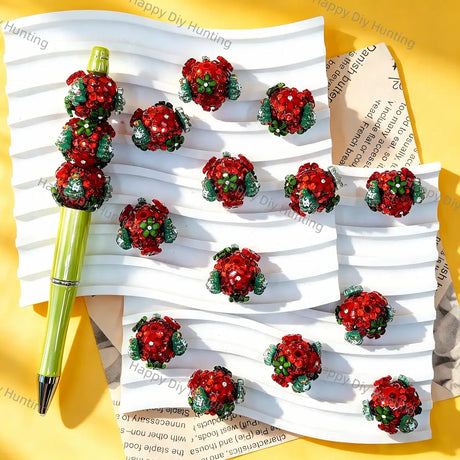 3D red crystal‑encrusted christmas tree rhinestone beads, large hole festive christmas holiday craft beads for handmade DIY beadable pen projects