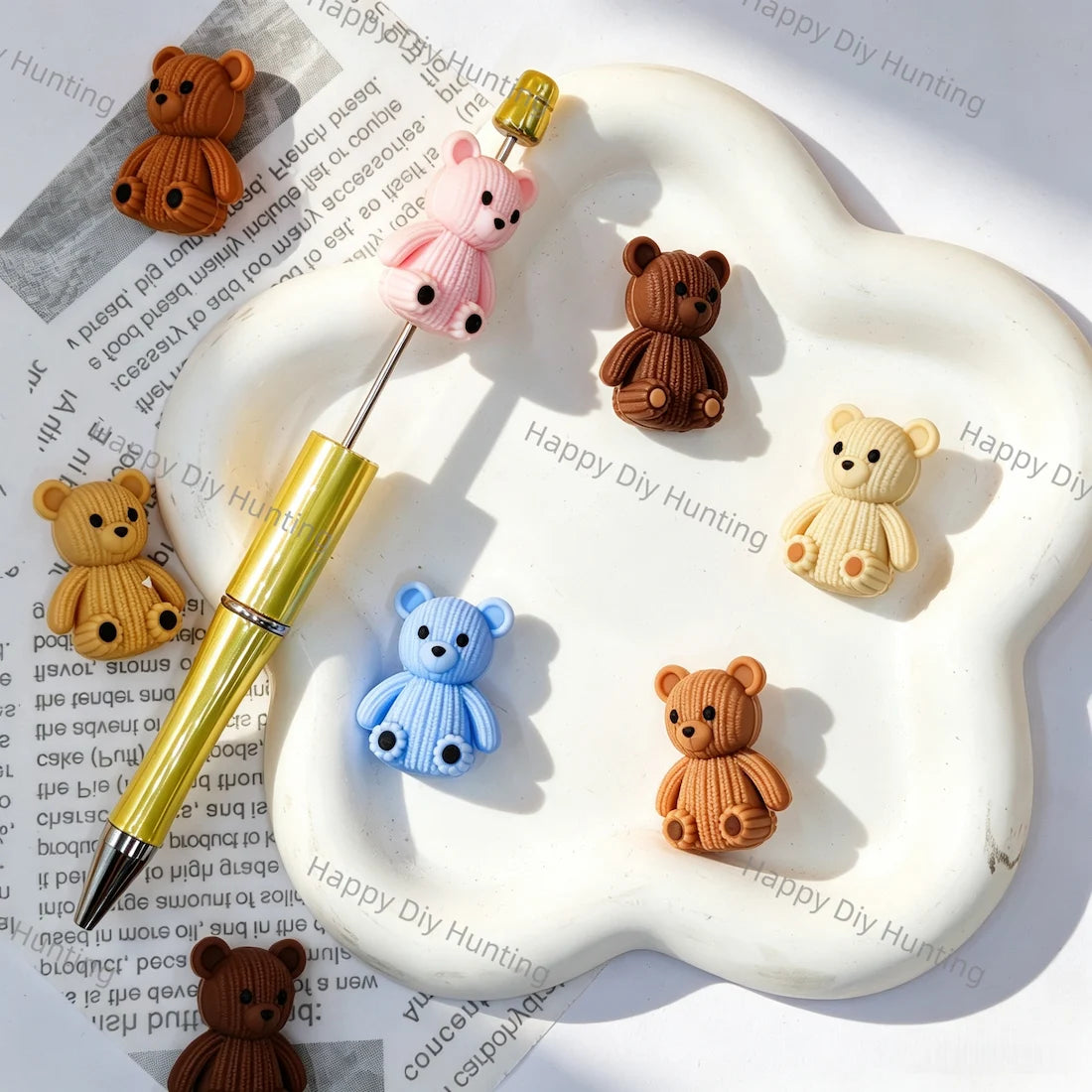 3d ribbed sitting bear silicone focal beads assorted colors large hole beads for diy beadable pen handmade craft wholesale