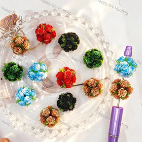 3D Rose Bouquet Flower Acrylic Beads, Ornate Large Hole Loose Beads for Beadable Pen Making