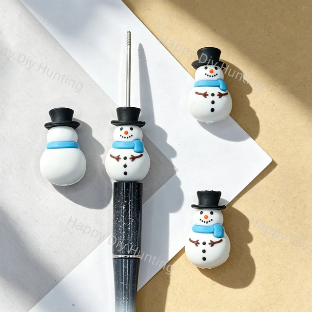 3D Snowman Christmas Silicone Focal Beads For DIY Beadable Pens& Jewelry