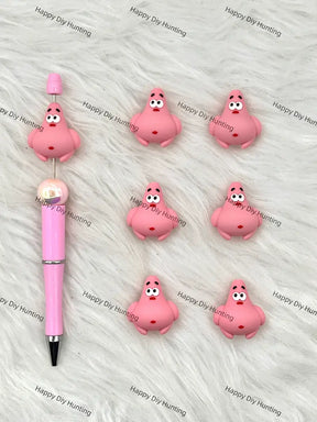 Handmade Beadable Pen with 3D Pink Starfish Silicone Beads