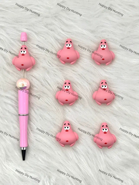 Handmade Beadable Pen with 3D Pink Starfish Silicone Beads