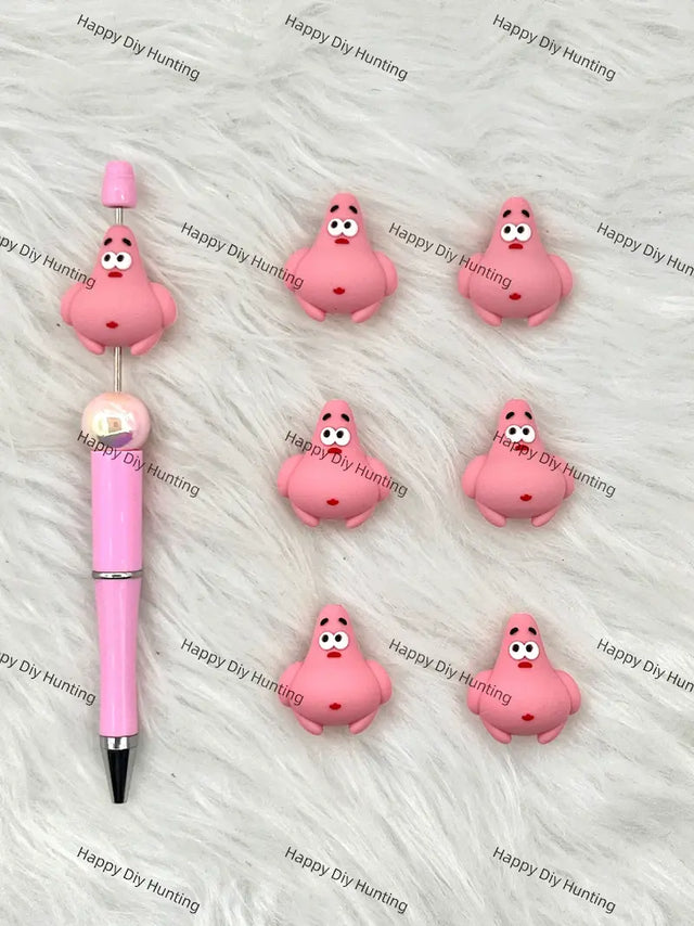 Handmade Beadable Pen with 3D Pink Starfish Silicone Beads
