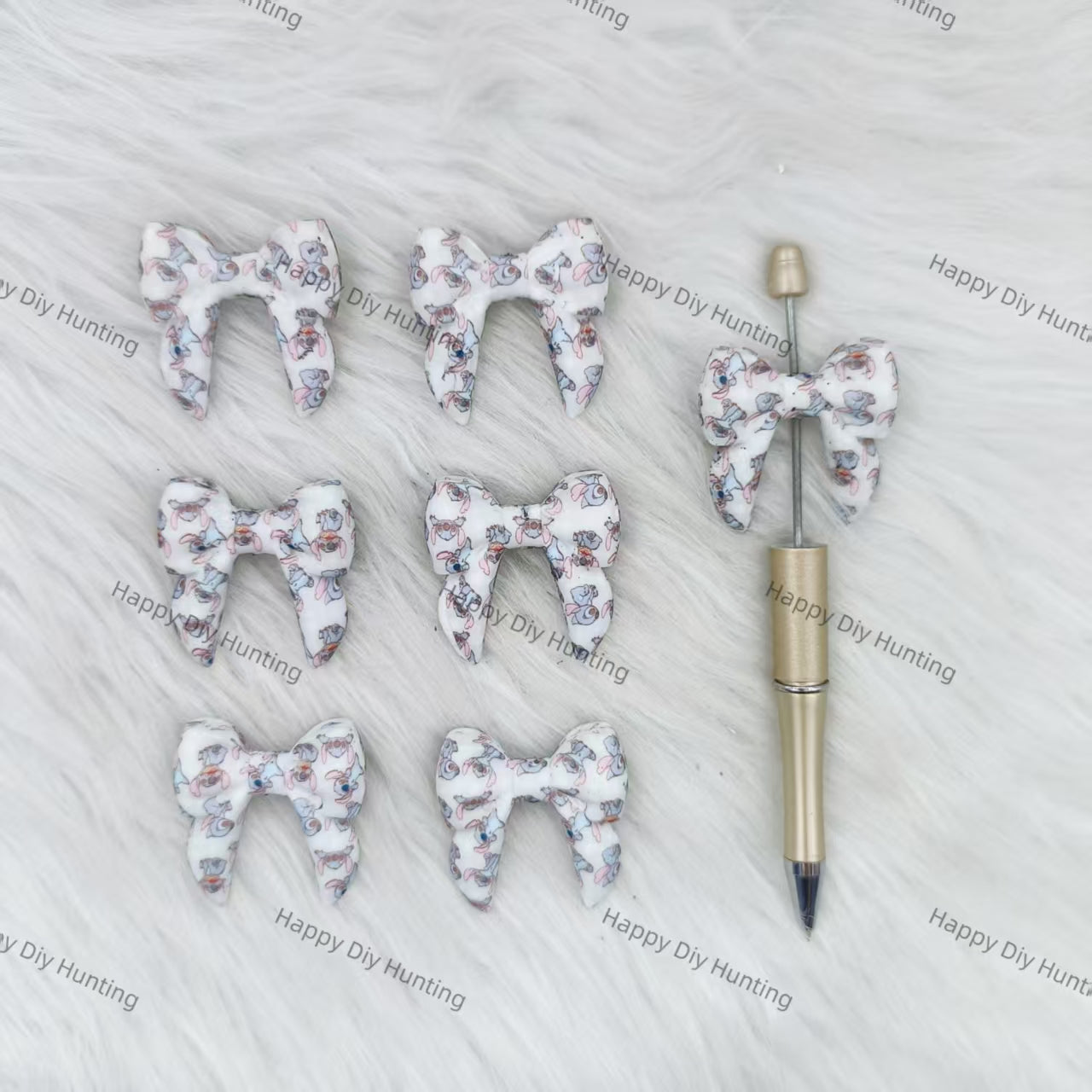 3D Stitch-themed Bowknot Silicone Focal Beads Wholesale, silicone focal beads for pens