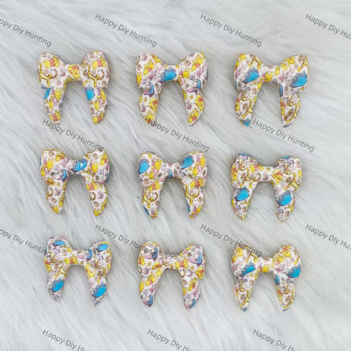 3D Winnie-themed Bowknot Silicone Focal Beads Wholesale, silicone focal beads for pens