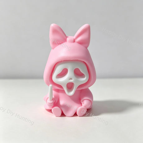 3D pink hooded spooky ghost figure pen toppers, silicone decorative tops for halloween handmade beadable pen projects
