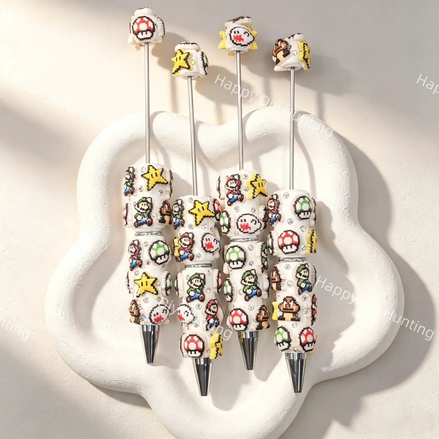 3D retro pixel game pattern DIY Beadable Pen, decorative cartoon handmade writing pen