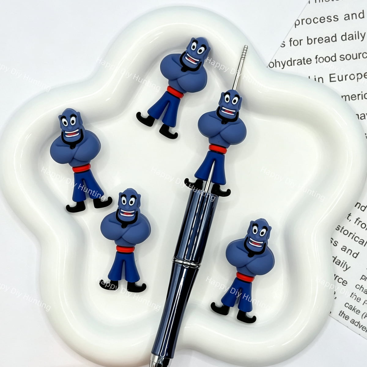 3d blue cartoon figurine silicone focal beads for DIY pens and playful handmade crafts