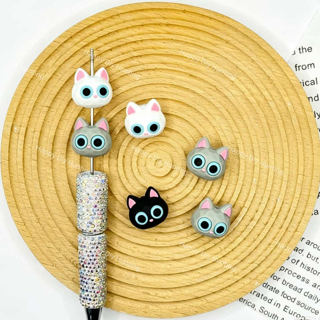 3d cartoon cat silicone focal beads for DIY pens and cute handmade crafts