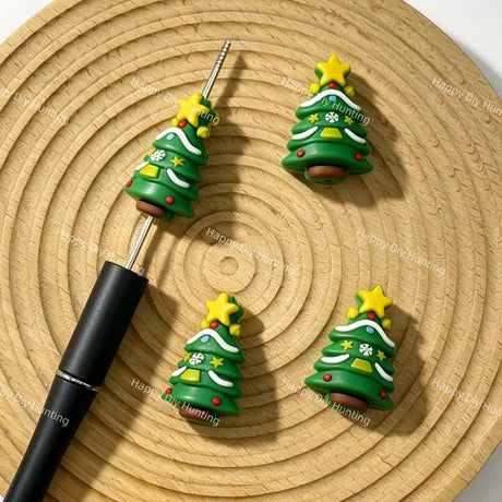 3D Christmas tree silicone focal beads for DIY pens and holiday-themed handmade crafts