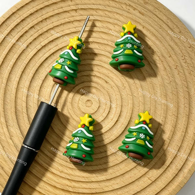 3D Christmas tree silicone focal beads for DIY pens and holiday-themed handmade crafts
