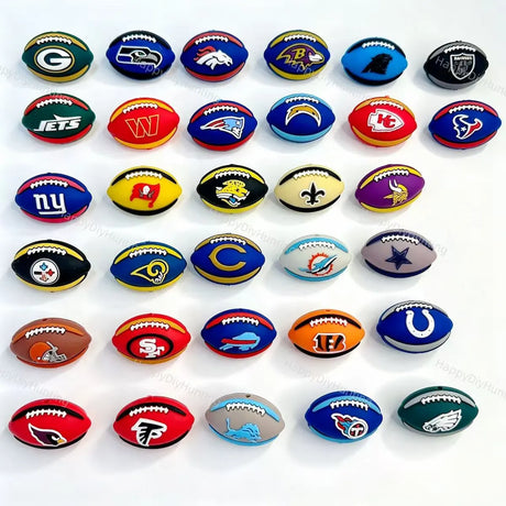 3D football silicone focal beads with colorful team prints for DIY beadable pens