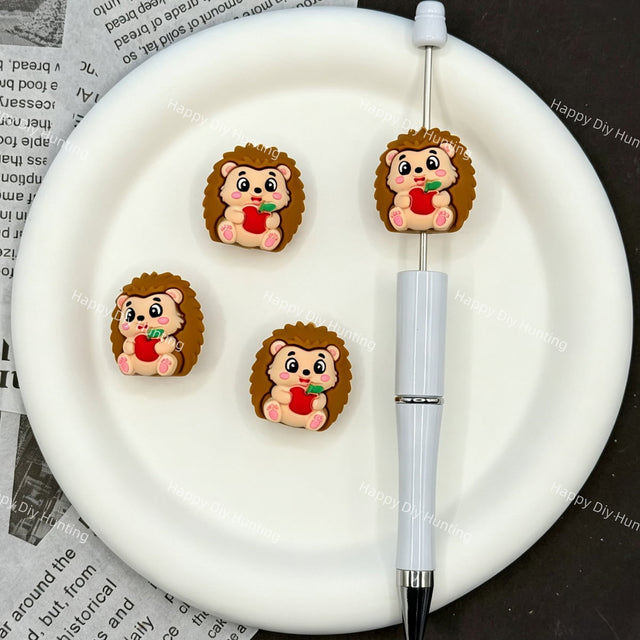 3d cartoon hedgehog silicone focal beads for DIY pens and woodland animal handmade crafts