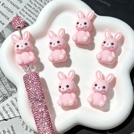 3D Pink Bunny Silicone Focal Beads for custom beadable pen handmade DIY craft projects