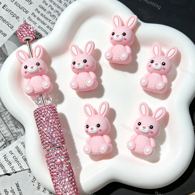 3D Pink Bunny Silicone Focal Beads for custom beadable pen handmade DIY craft projects