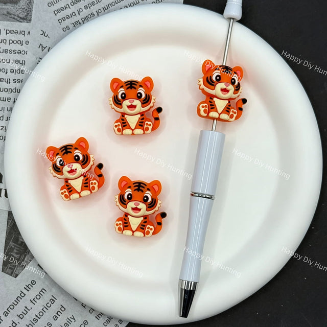 3d tiger silicone focal beads for DIY pens and safari animal handmade crafts