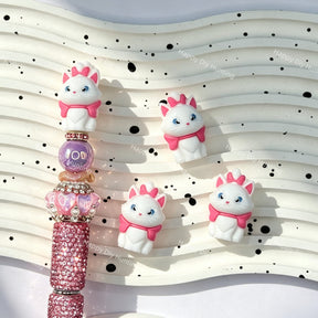 3D white kitten pink bow silicone focal beads for DIY beadable pens and cute handmade crafts