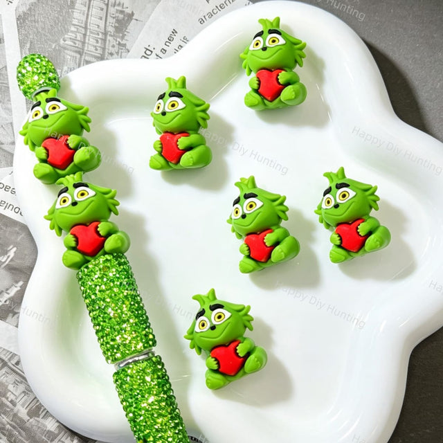 3D Heart Holding Green Figurine Silicone Focal Beads for custom beadable pen handmade DIY craft projects