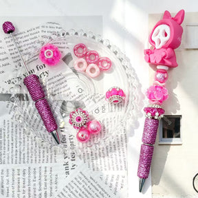 3d hot‑pink hooded spooky ghost figure no‑hole pen topper decorative charm for diy beadable pen craft projects