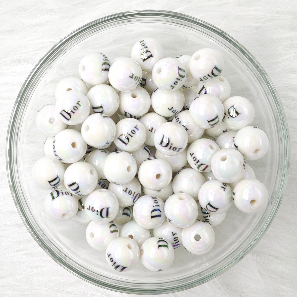16mm, designer white Di*r (D66)  Acrylic Beads