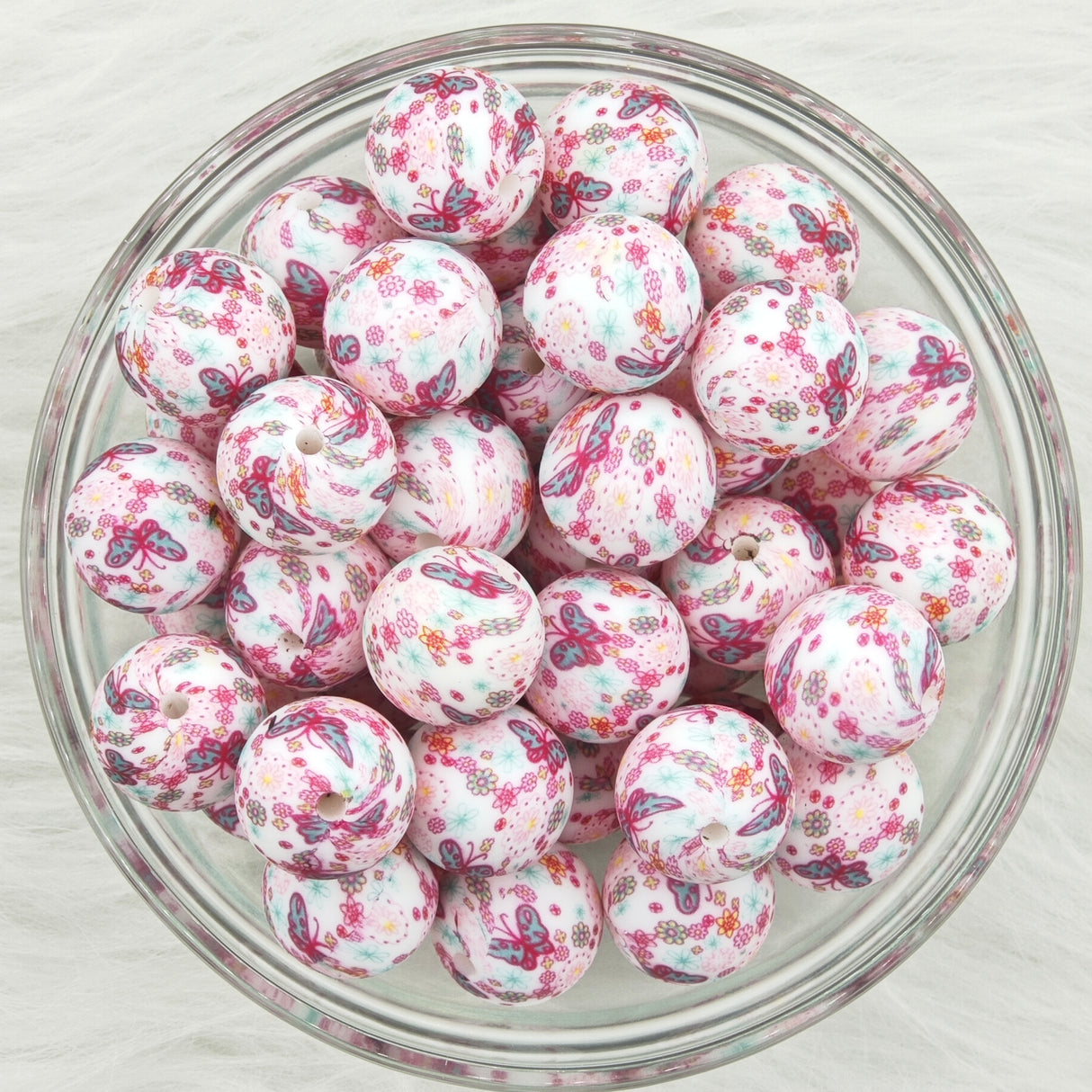 15mm multi color butterfly Printed Silicone Beads