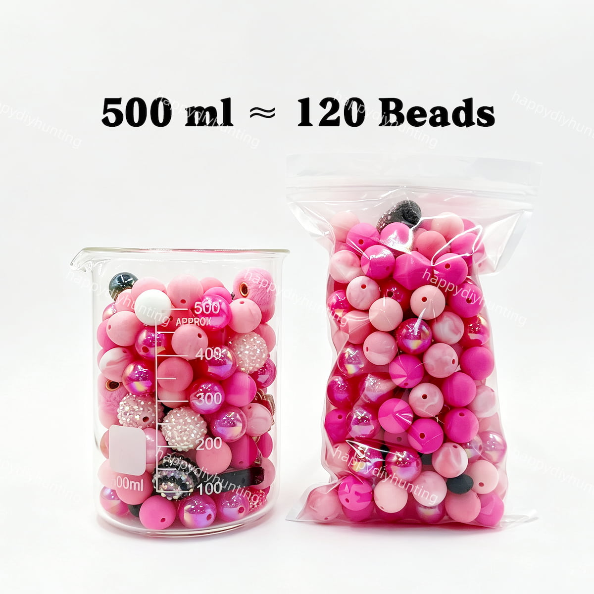 500ml romantic pink Silicone & Acrylic bead mix, heart bow mixed bead set for handmade crafts
