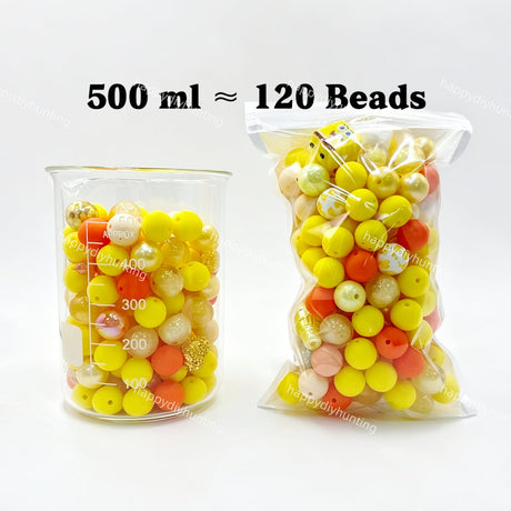 500ml sunshine bright Silicone & Acrylic bead mix, mixed focal beads for diy keychain crafts