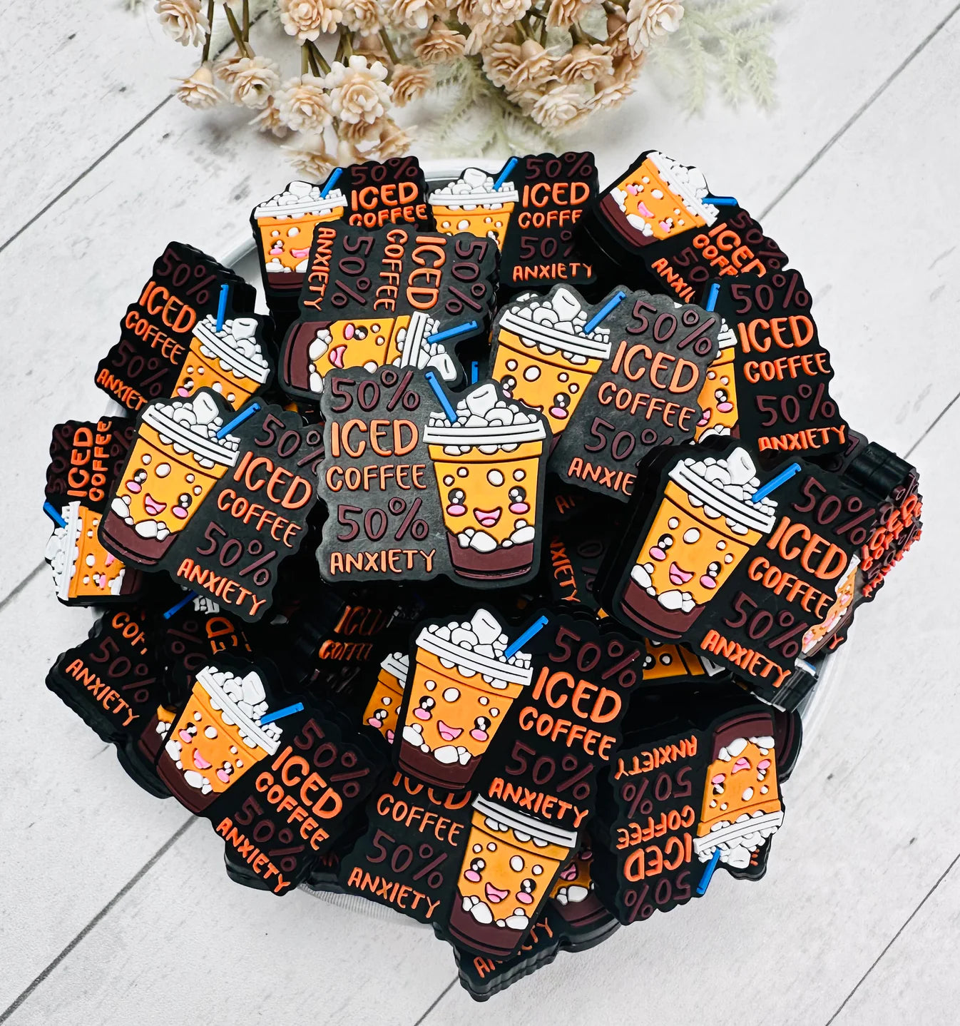 50% Iced Coffee, 50% Anxiety Silicone Focal Beads wholesale