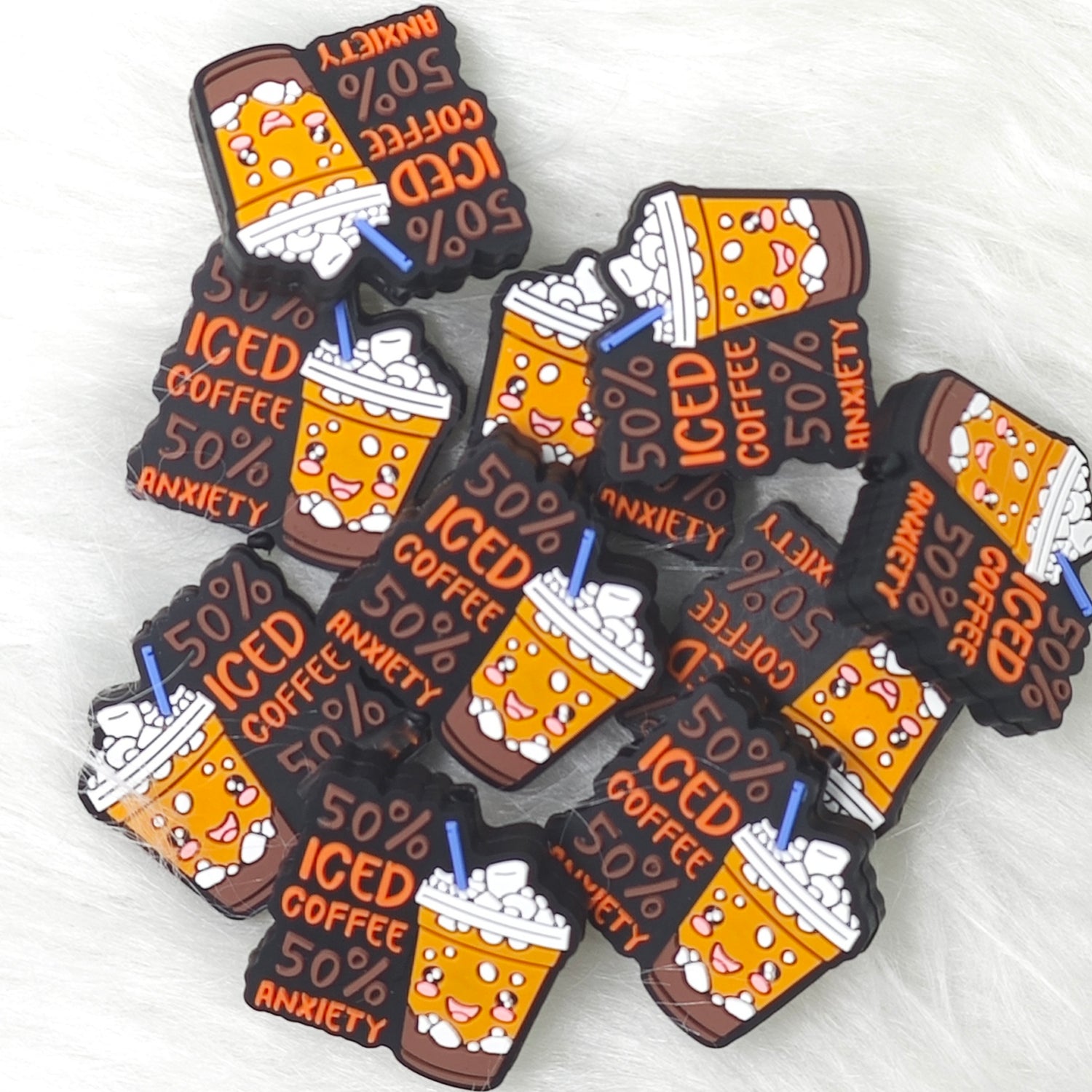 50% iced coffee and 50% anxiety Silicone Focal Beads Wholesale, saying Focal Beads