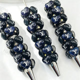 Black Luxury V*L Print Heart Beadable Pens Wholesale, Matches All Focal Beads & Pen Toppers