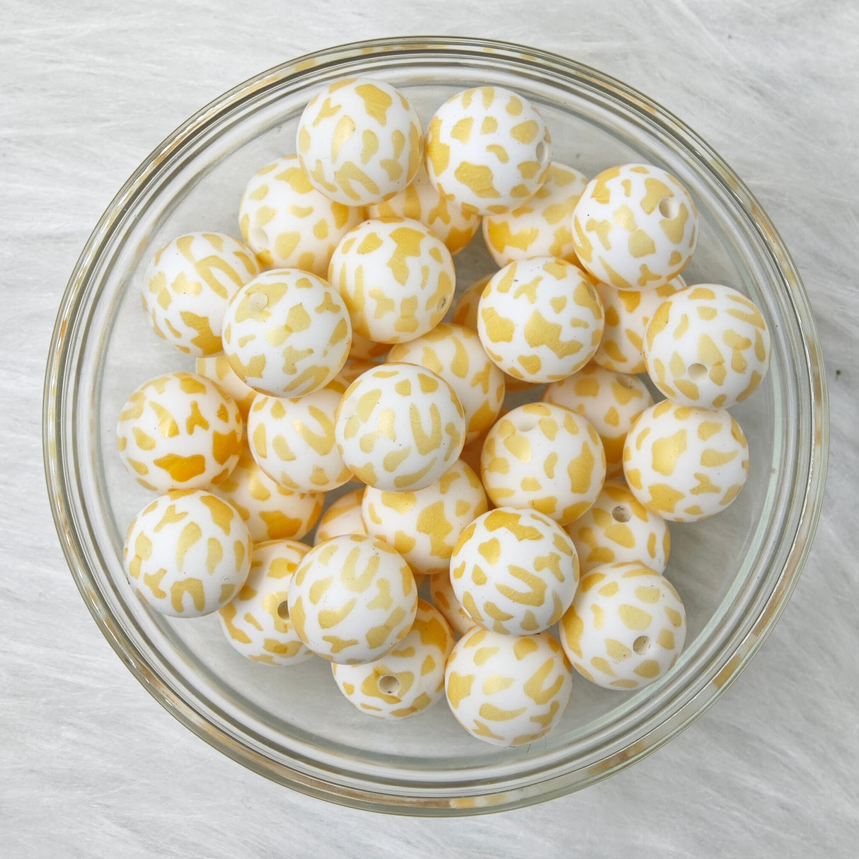 15mm yellow leopard  Printed Silicone Beads