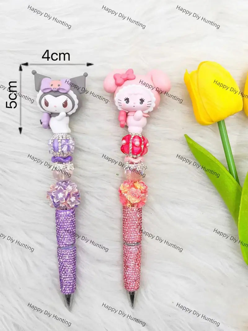 Cute Fluffy Animal Pen Topper Assembled with Rhinestone Beadable Pen for Craft Showcase