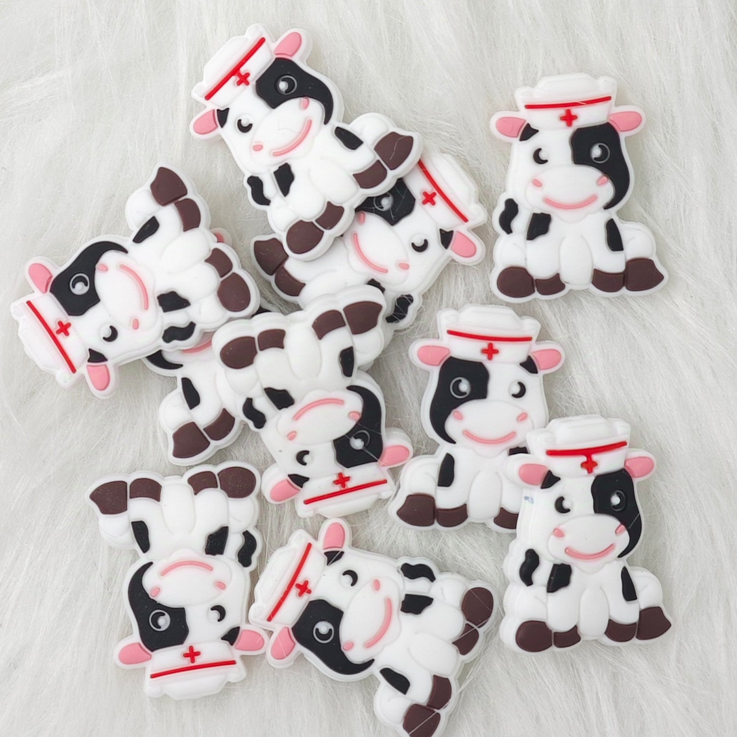 Animal Shaped Focal Beads 3D Nurse Silicone Beads Cute Cow Focal Beads DIY Gift