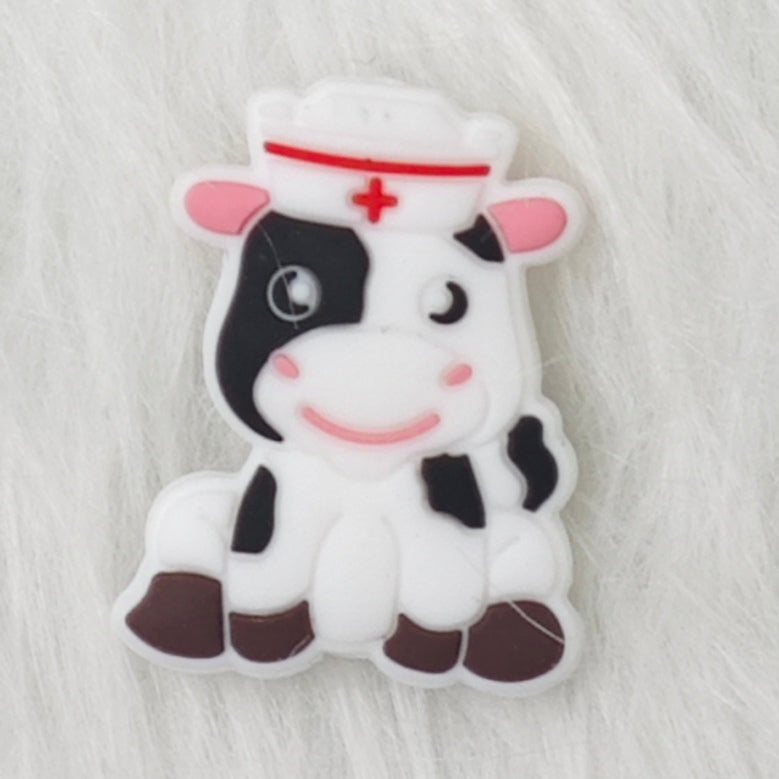 Animal Shaped Focal Beads 3D Nurse Silicone Beads Cute Cow Focal Beads DIY Gift